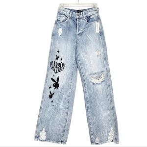 PLAYBOY By PacSun Eco Super Distressed High Waisted Baggy Jeans NWT
